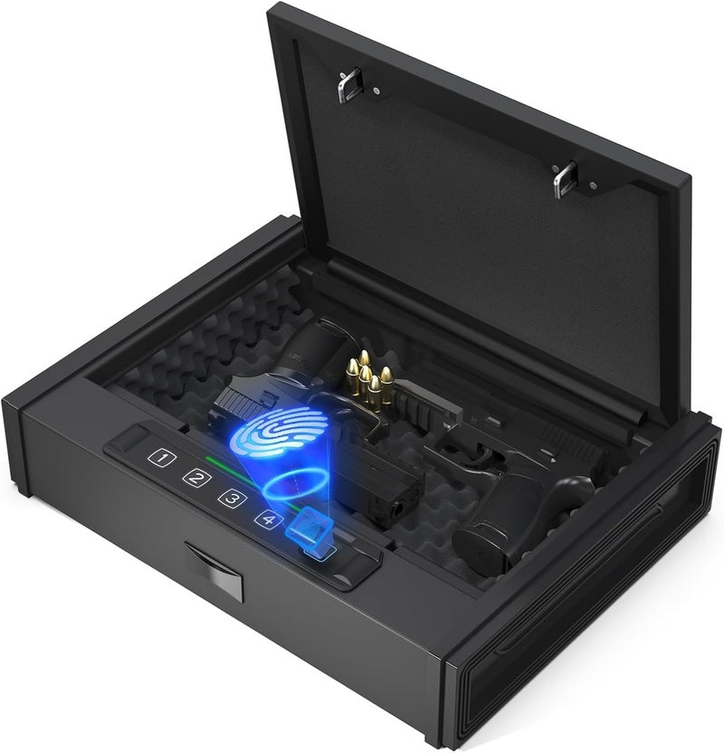 Patron [ 30% Larger capacity ]Gun Safe for Pistols, Biometric Handgun Safe box, Mounted Handgun Safe Quick Access Security Safe with Fingerprint Keypad Lock for Home nightstand - Image 1